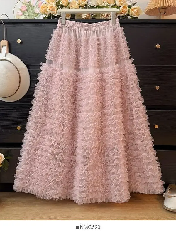Anti-Aging Tulle Skirt Fashionable Women's Sweet Heavy-Layered Cake Skirt Fluffy Skirt Super Fairy Princess Skirt Semi-Long S...