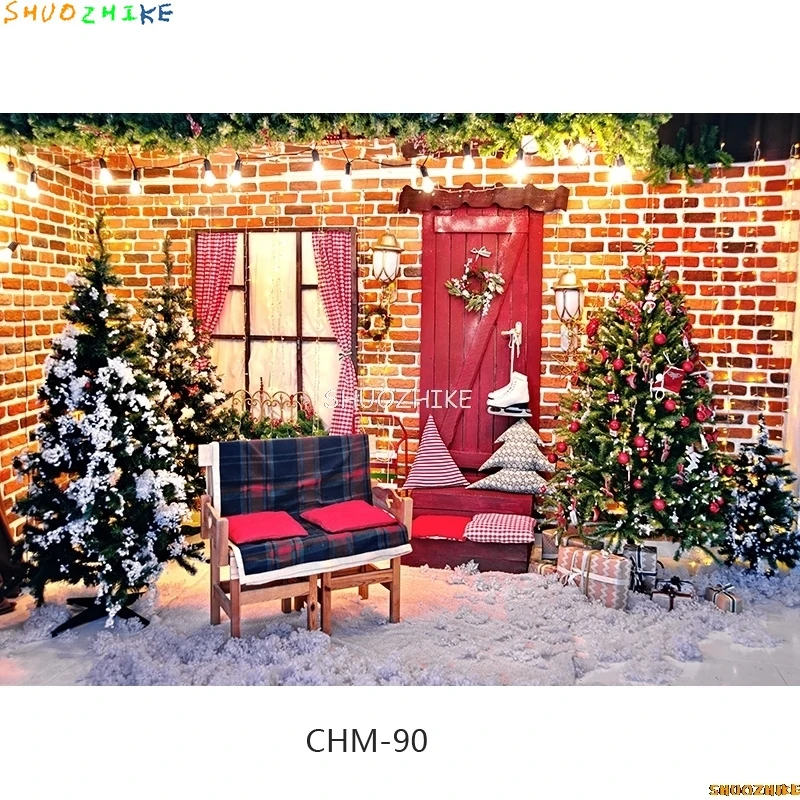 SHUOZHIKE عيد الميلاد خلفيات للتصوير الفوتوغرافي الدعامة شجرة عيد الميلاد الموقد التصوير خلفية القماش CHM-005