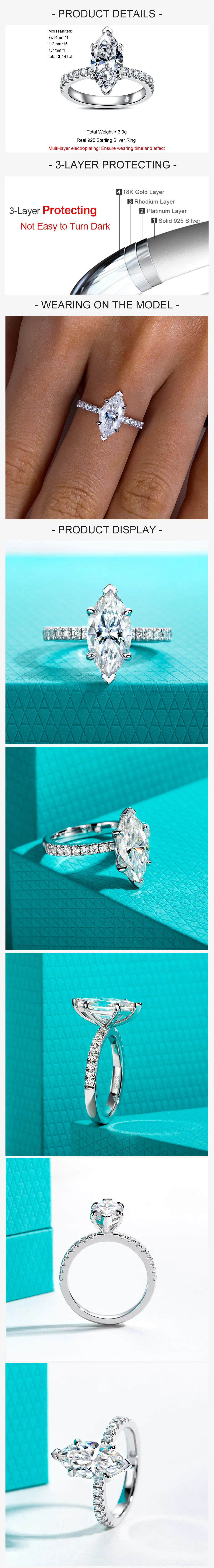 AnuJewel Großhandel 3ct D-Farbe Marquise-Schliff Moissanit-Ring 925 Sterling Silber Verlobungs- und Ehering für Damen Schmuckgeschenk – Detail 1