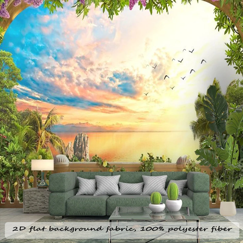 1PC Arch Ocean Sunset View Art Print Backdrop Banner, Bedroom Living Room Photo Background, Polyester, Home Decor, Wall Art