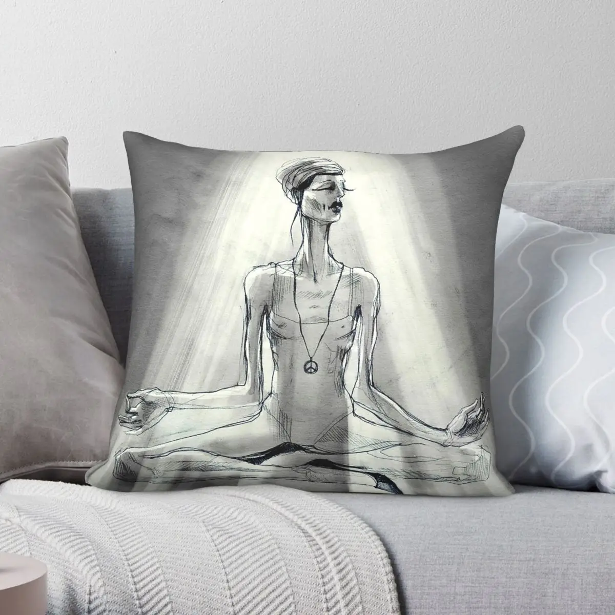 Yoga Like Lotus Quadratischer Kissenbezug, Polyester, Leinen, Samt, bedruckt, mit Reißverschluss, Dekor, Sofa-Sitzkissenbezug