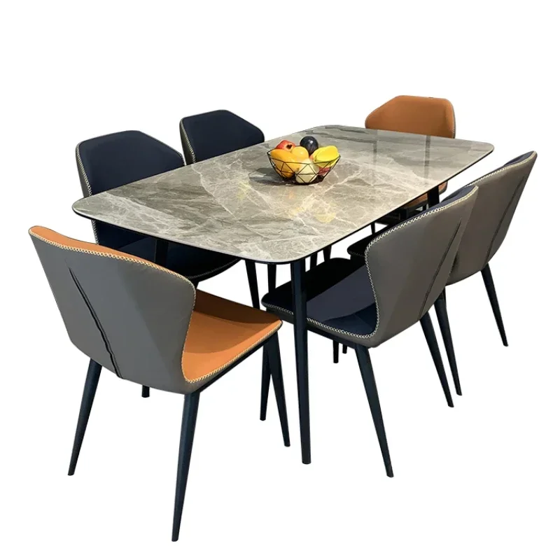 

Extremely simple rock plate dining table and chair combination Simple imported bright light light luxury family size dining tabl