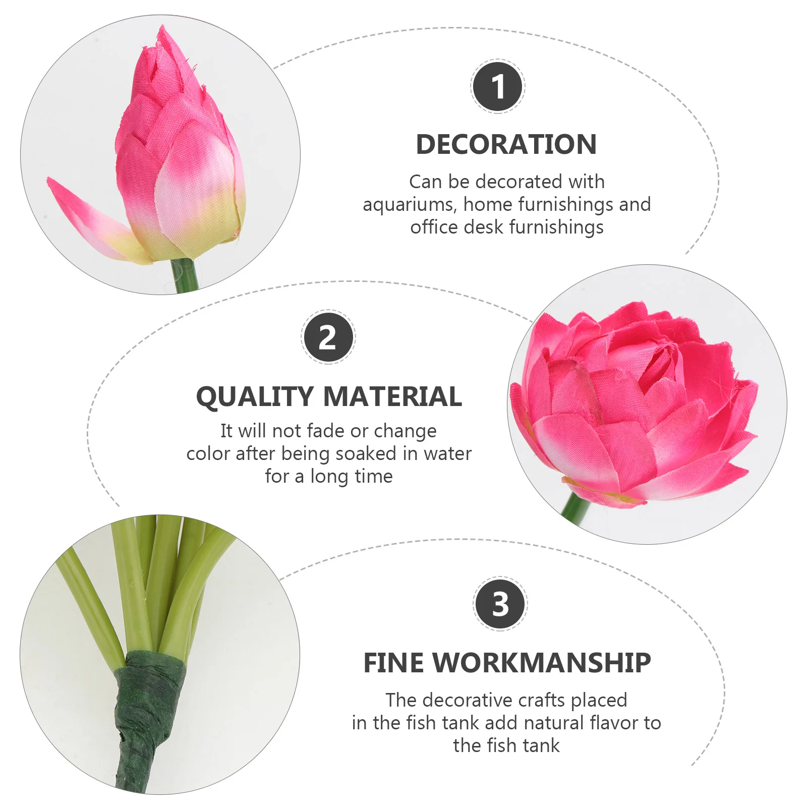 

3PCS Artificial Lotus Decor PVC Plants for Aquarium Fish Tank Home Restaurant Vivid Underwater Long Time No Deformation Not Easy