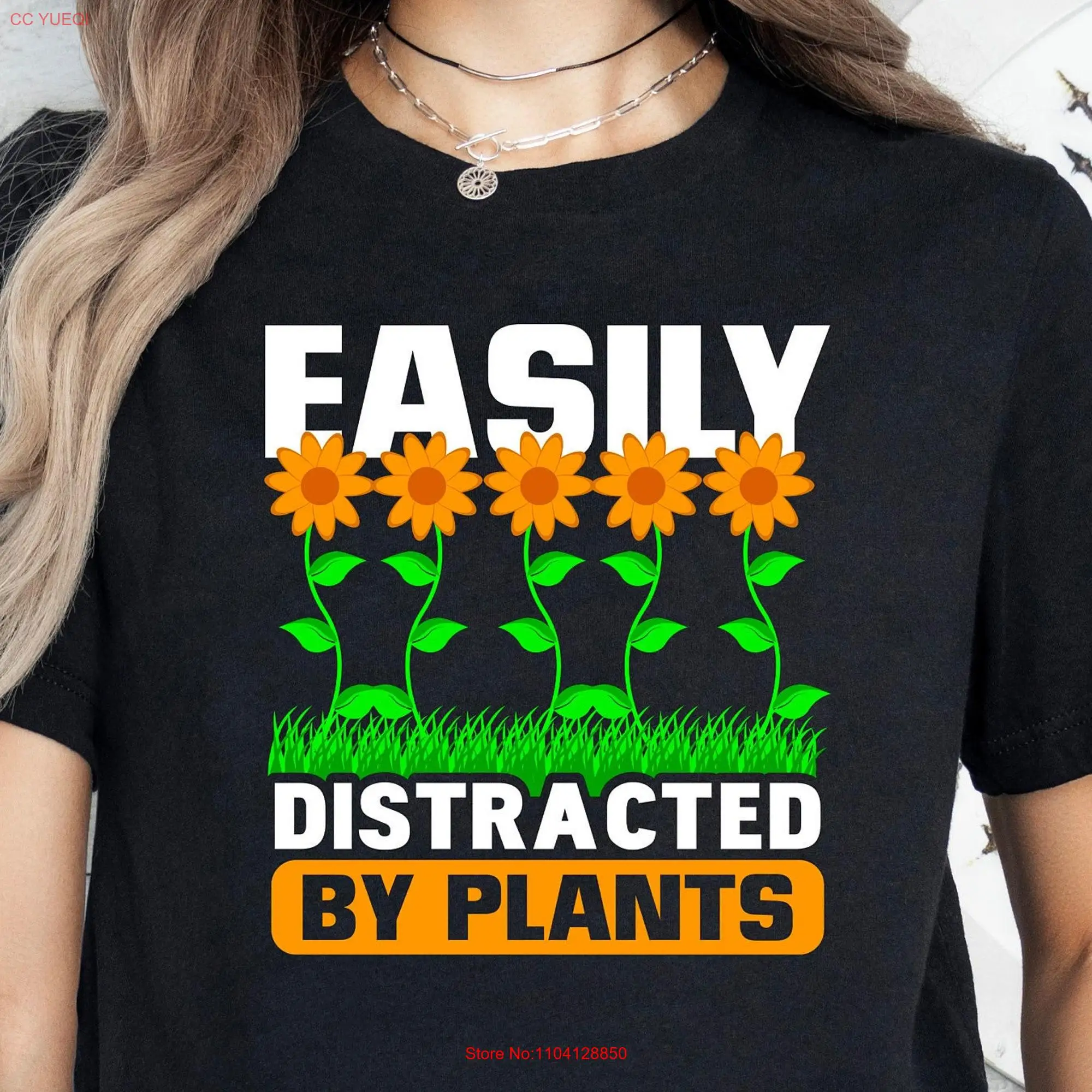 Easily Distracted By Plants T Shirt Plant Lady for Her Funny Gardening long or short sleeves