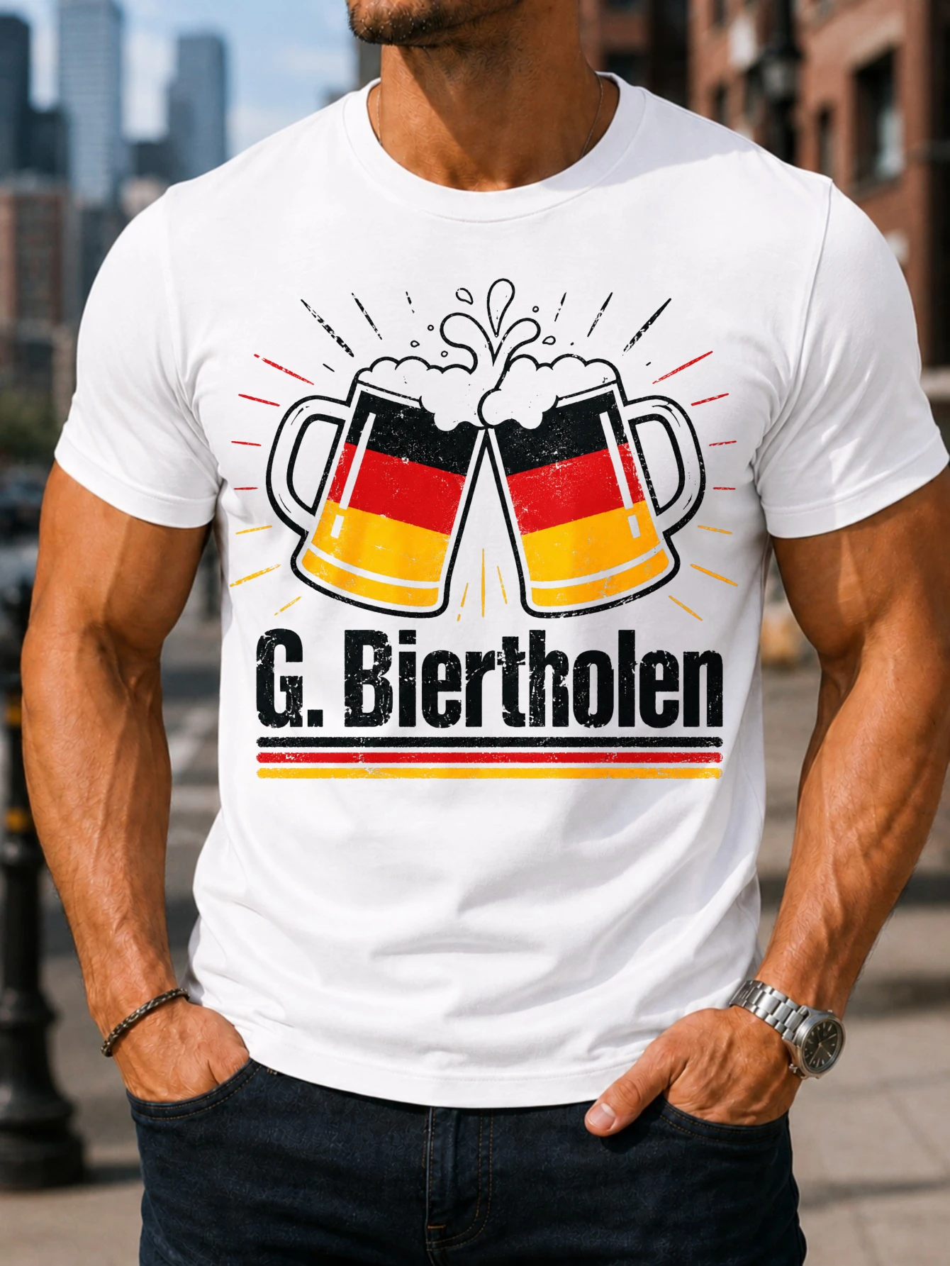 G Biertholen Distressed Beer Graphic German Fl-ag  Foam Splash Radiating Line Pub Humor Theme  Unisex All T-Shirt