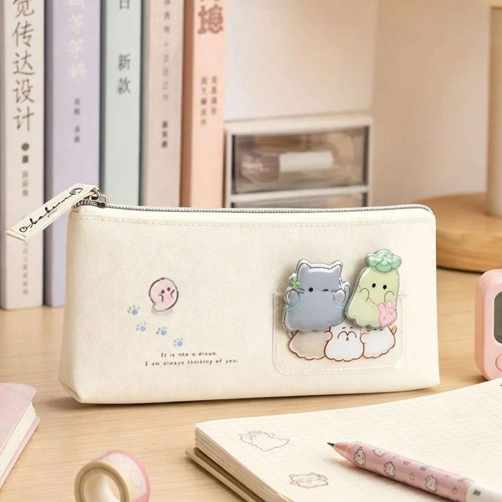 Canvas Triangle Pencil Bags Multifunctional Storage Pouch Minimalist Style Student Office Stationery Organizer School Supplies