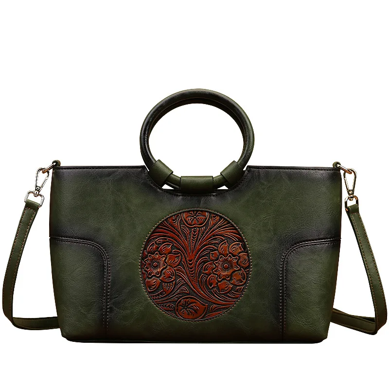 Vintage PU Leather Women Handbag Retro Embossed Large Capacity Female Shoulder Messenger Bag Tote Brown Black Red Green Grey m58