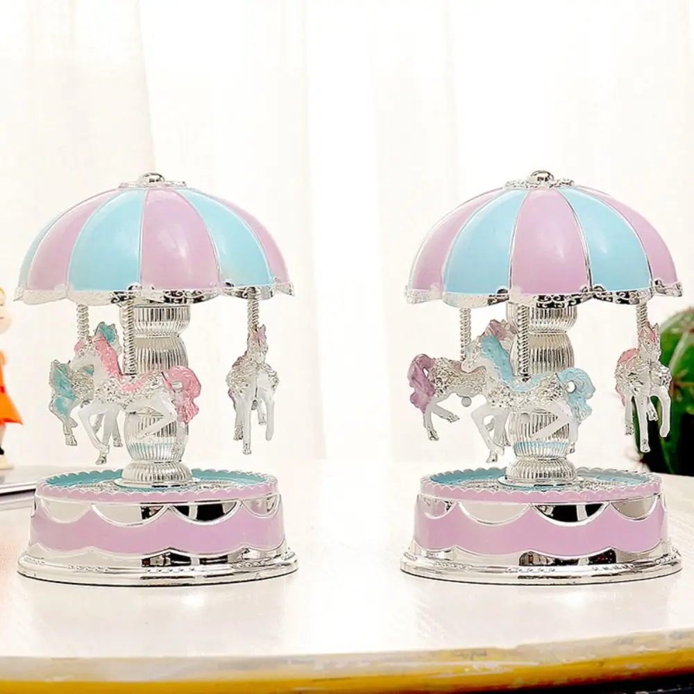 

European Style Carousel Music Box Colorful Light Cute Ferris Wheel Ornaments Cartoon Dome Design Carousel Cake Accessories