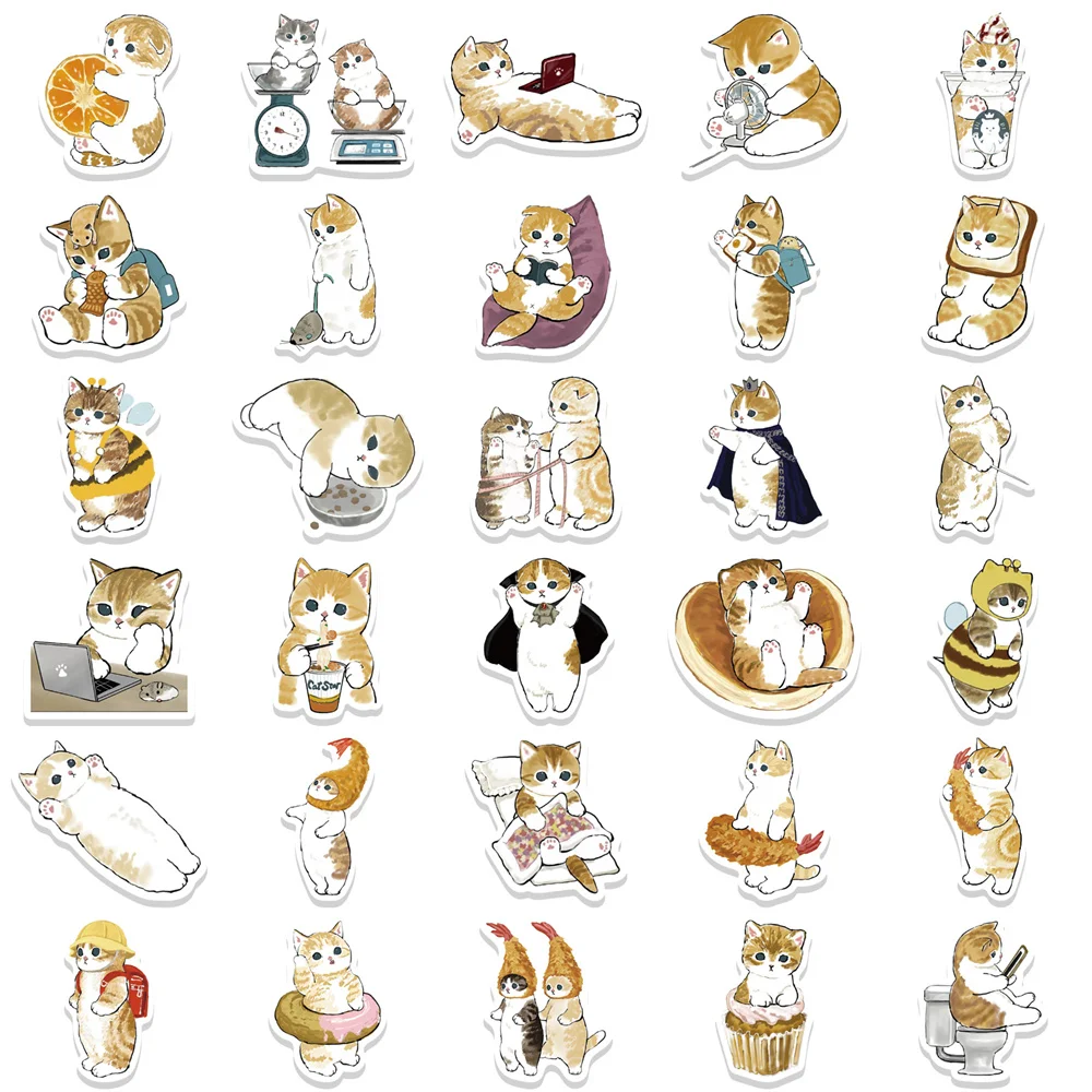 10/30/50PCS Cute Yellow Cat Graffiti Sticker Cartoon Creative Sticker DeskComputer Refrigerator Car Waterproof Sticker Wholesale