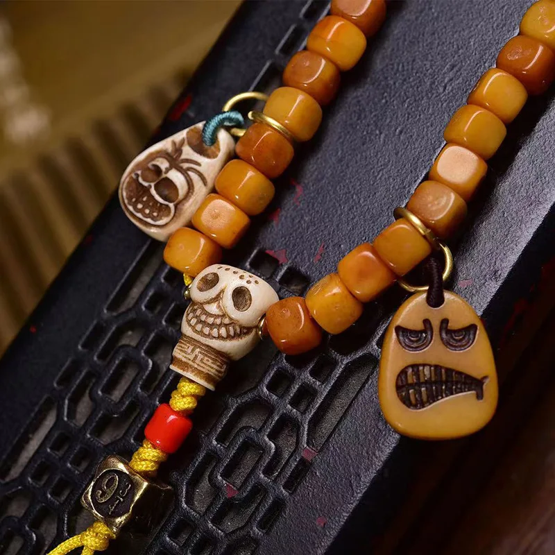 108 Of Backflow Buddha Carved Square Beads Multi-Circle Bracelet Yak Bone Three-Way Accessory