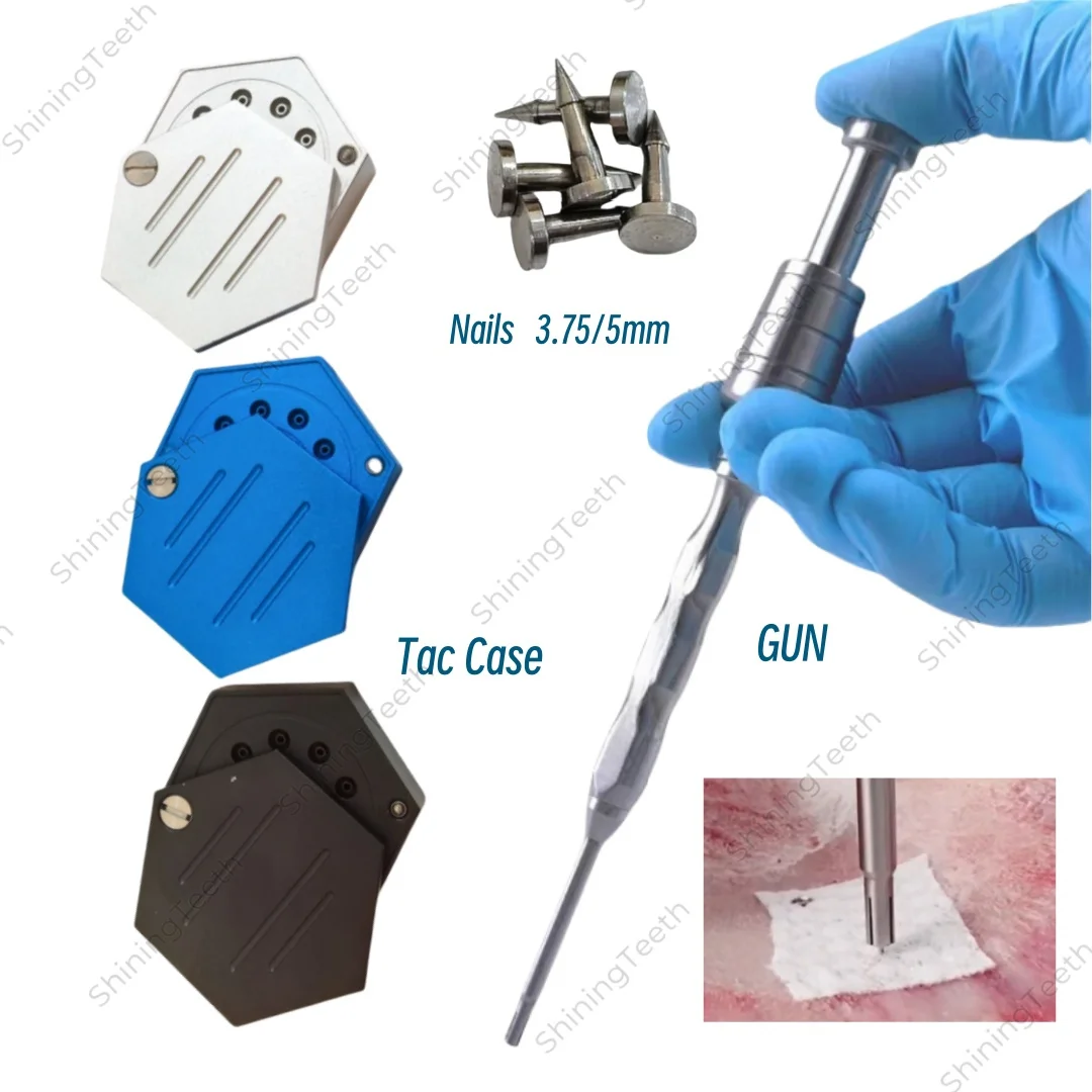 Dental GBR Bone Tacks Membrane Pins Professional Kit  Auto Guide Curved/Straight Tacker Gun Remover 3.75/5.0mm Titanium Pins