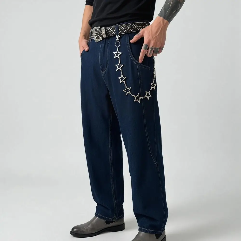 Retro Five-Pointed Star Pants Chain Geometric Hollow Out Metal Waist Chain Korean Harajuku Style Bag Chain Key Chain