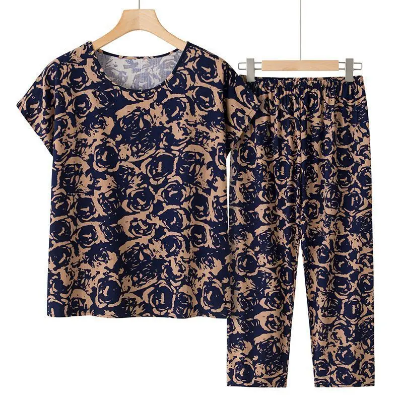 Sommer-Outfits: Lässiger Pyjama aus Eisseide, lockerer zweiteiliger Anzug in Übergröße mit kurzärmeligem Oberteil – Detail 23