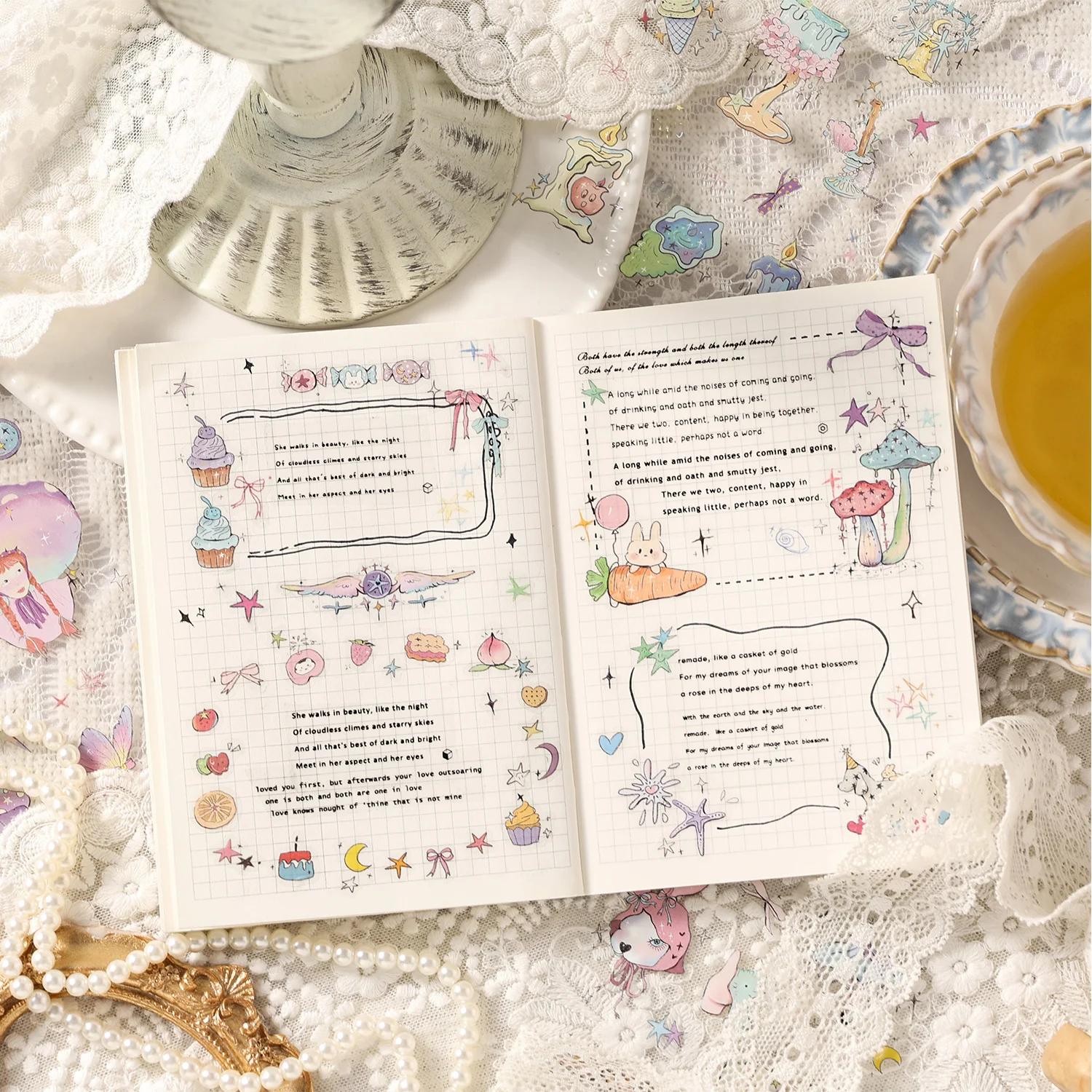 6 Style Light Colored Painting Charm Series Die-cut PET Sticker DIY Junk Journal Diary Scrapbooking Mobile Decorative Stickers