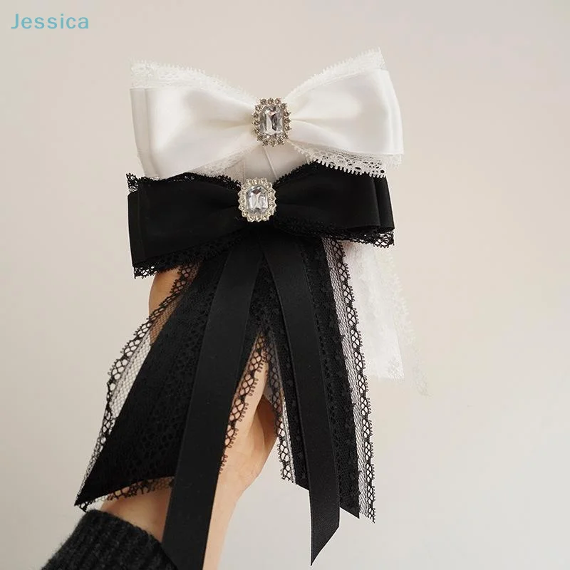 ♥ الكورية نمط أنيق الشريط ربطة القوس فيونكة بروش النسيج الدانتيل حجر الراين ربطة العنق قميص طوق دبابيس ودبابيس اكسسوارات نسائية #1