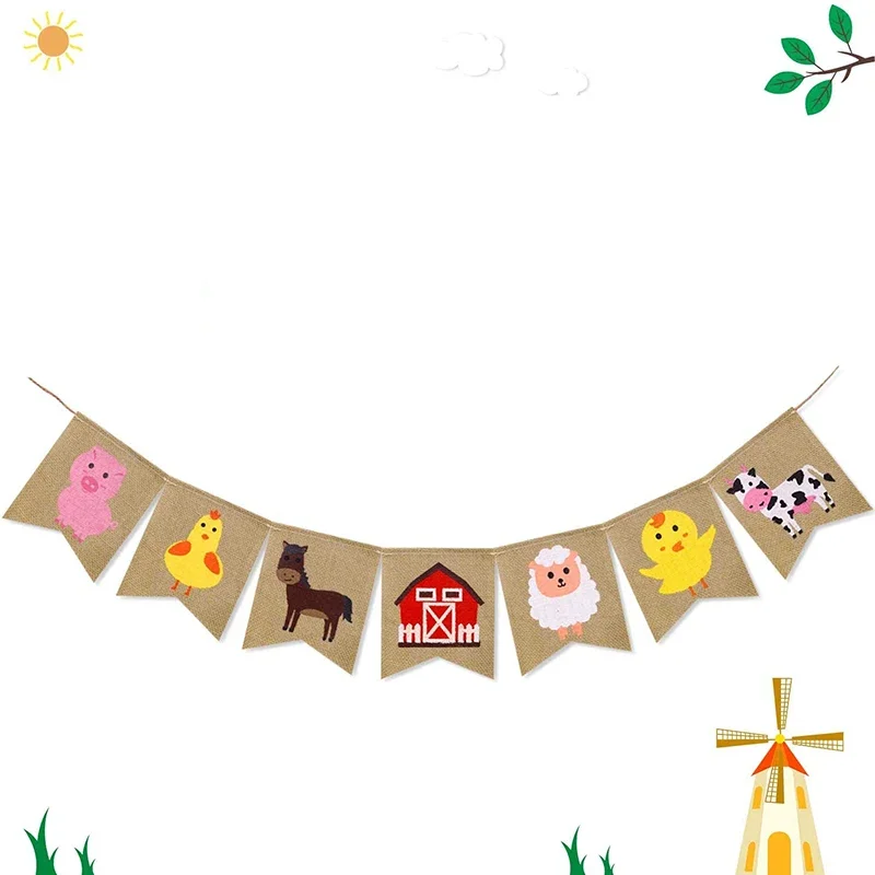 Cow sheep chick Rustic Farm Animal Barn yard Farmhouse Birthday Party Baby Shower High Chair Decoration Burlap Banner Supplies view 3