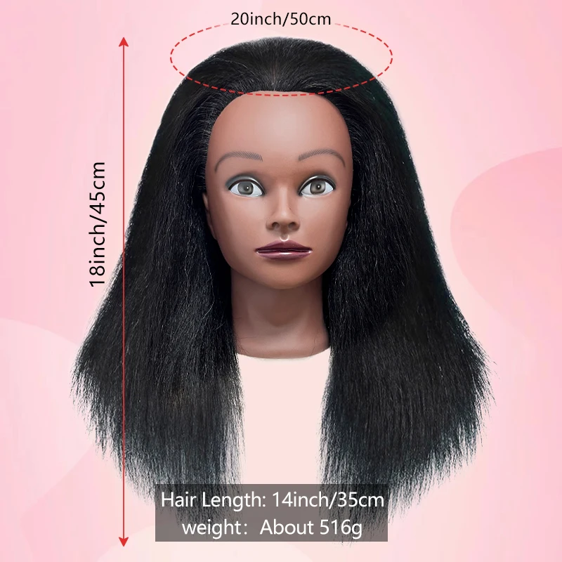 Afro Black Long Straight Hair Human Hair Training Mannequin Head with Hair for Braiding Cornrow Practice Training Mannequin Head