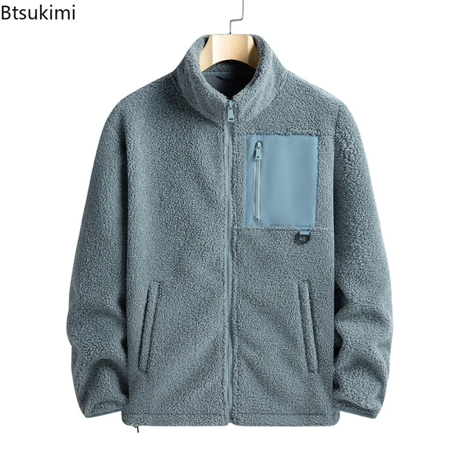 

New Men's Outdoor Casual Sport Jackets Fashion All-match Autumn Winter Warm Polar Fleece Jackets Solid Stand Collar Couple Coats