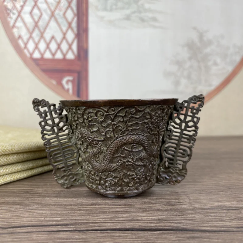 

Antique Style Double Dragon Cup Ornament, Cultural Play Item, Study Room Home Office Decoration, Collectible Gift Display