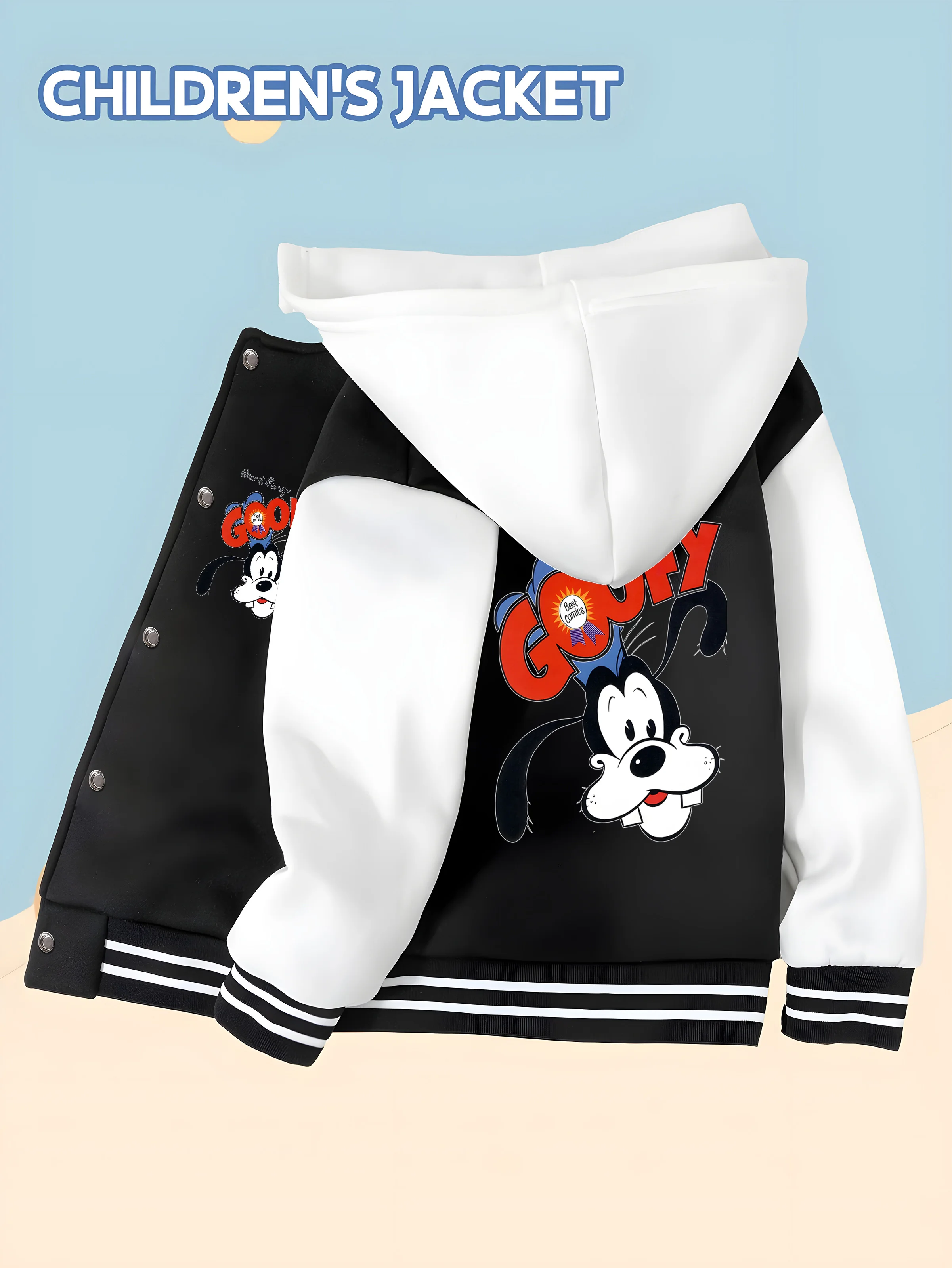 

MINISO Disney Goofy Boys Baseball Jacket - Goofy double-sided exquisite print, versatile for daily outings, skin-friendly fabric