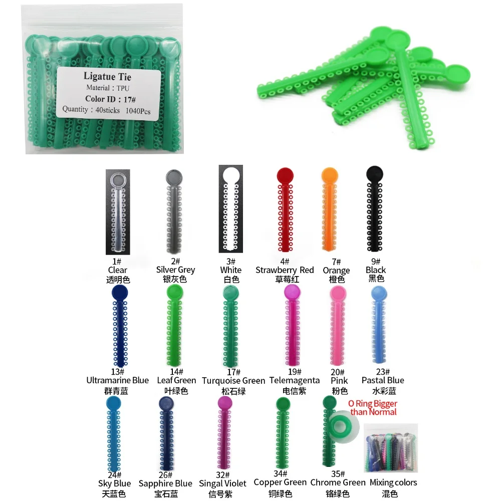Orthodontic Dental Elastic Rubber O Tie Ligature Tie (Bigger Than Normal) 40sticks 1040pcs