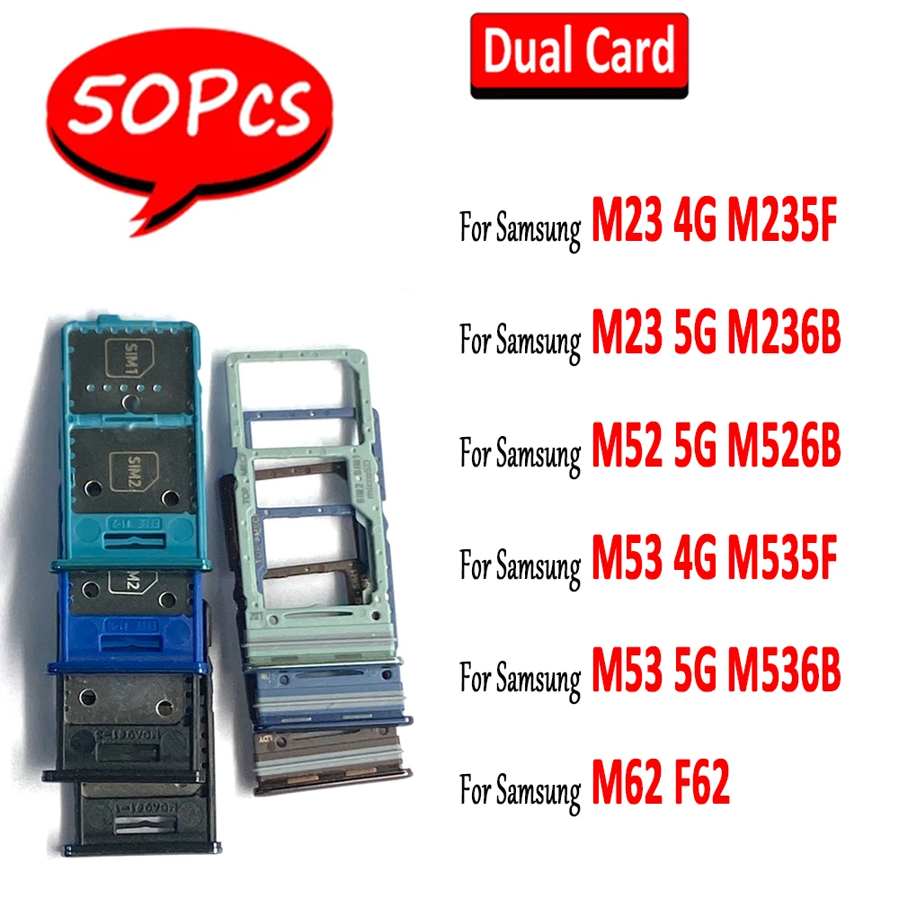 50Pcs，NEW Dual Card SIM Card Tray Chip Slot Drawer Holder Adapter Accessories For Samsung M23 4G 5G M52 5G M53 4G 5G M62