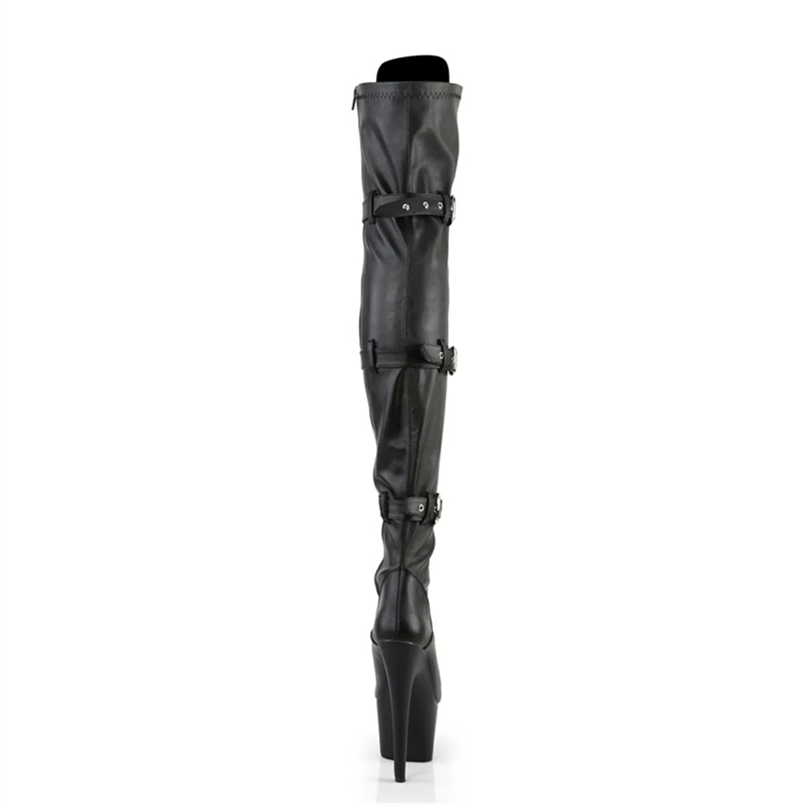 Patent Over Knee Boots 17CM Heels | SIDE LACE-UP & Buckle Strap | Glossy Goth Platform Heels for Club & Stage