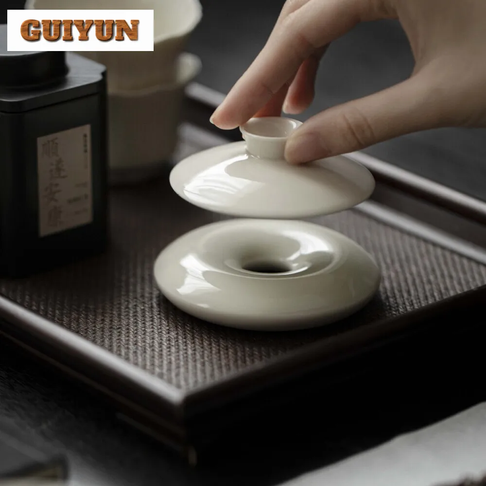 Retro Grass Wood Gray Ceramic Teapot Cover Holder Elegant Doughnut Cover Frame Zisha Pot Lid Shelf Oolong Teaware Cafes Craft