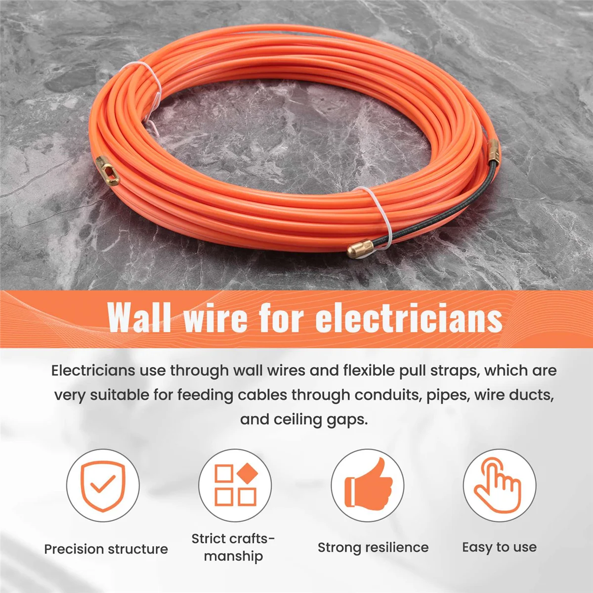 4Mm 15 Meter Orange Guide Device Nylon Electric Cable Push Pullers Duct Snake Rodder Fish Tape Wire
