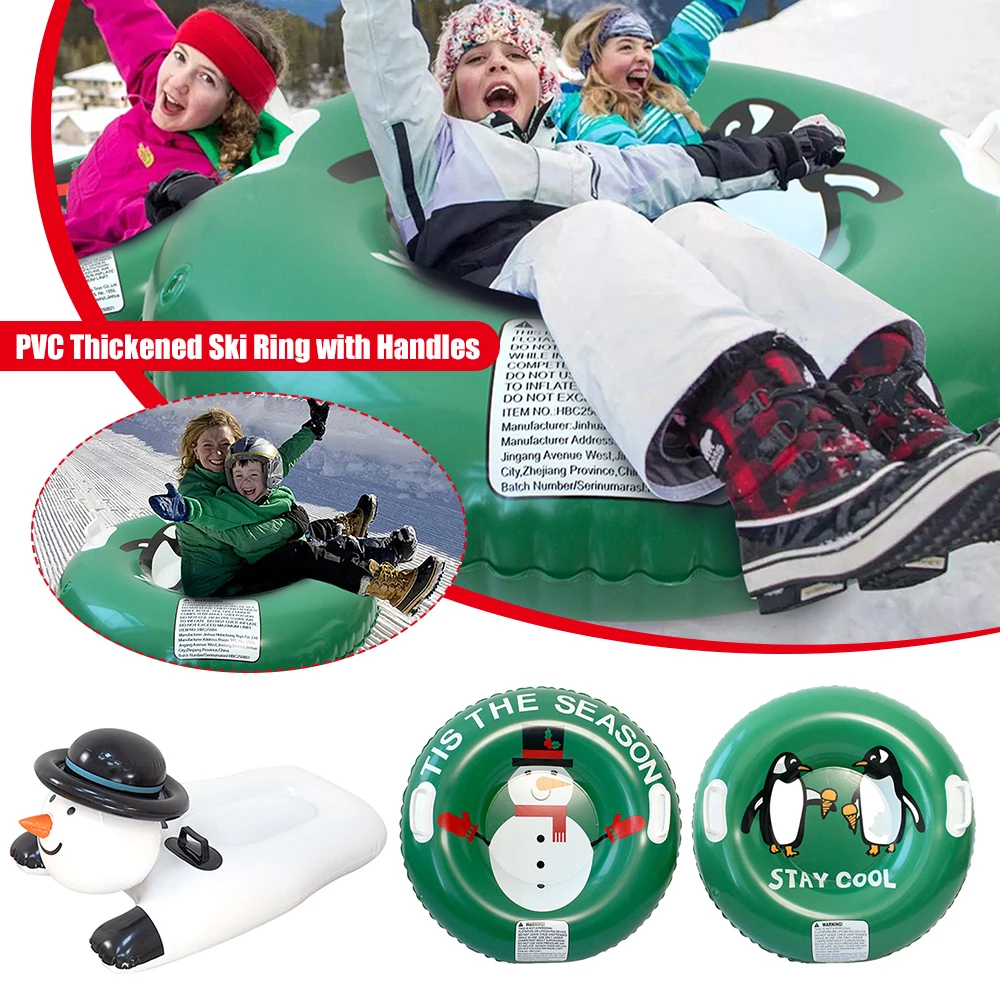 

PVC Thickened Ski Ring with Handles Inflatable Ski Board Leakproof Snow Sledding Tool for Outdoor Winter Family Activity