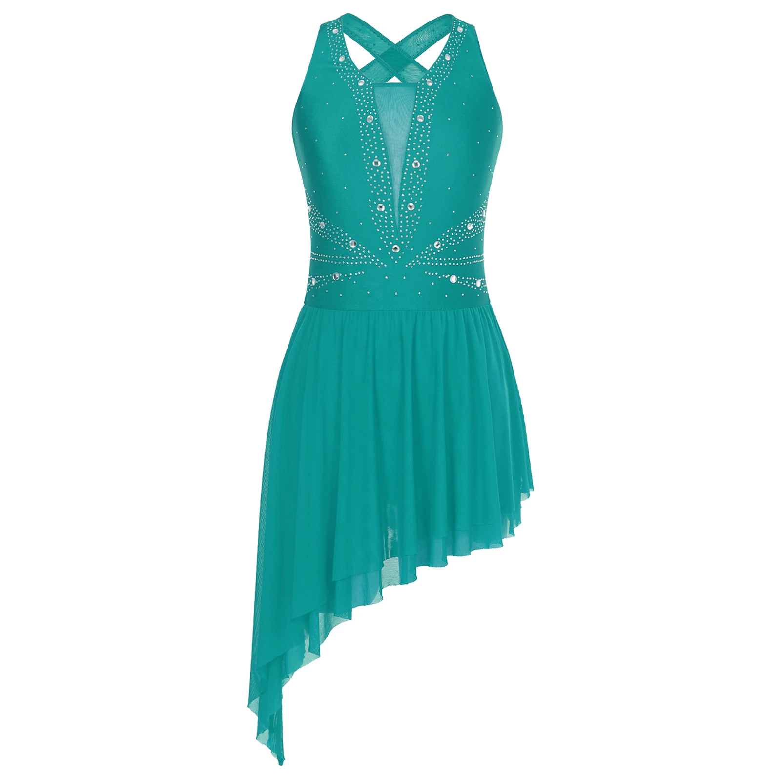 

Ladies Womens Ballet Dance Performance Showing Dress Glittery Rhinestone Sleeveless Dresses for Competition Activities Costumes