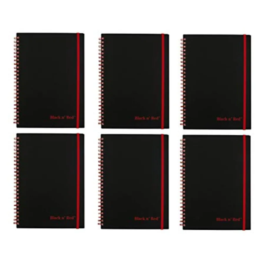 

Black n' Red Twin Wire Poly Cover Notebook 8-1/4" x 5-7/8" Black/Red 70 Ruled Sheets Sold as 6 Pack C67009