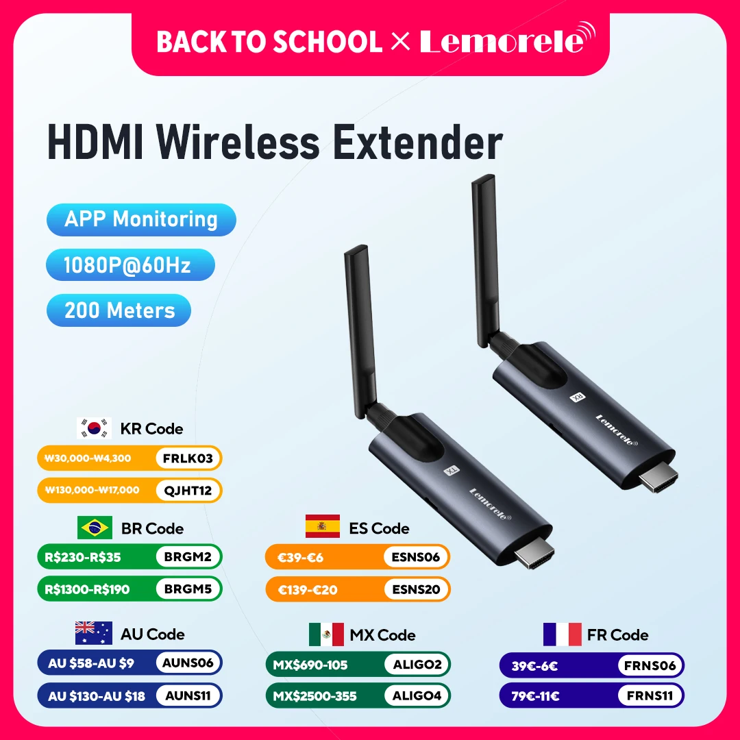 Transmissor e Receptor HDMI Sem Fio Lemorele 5G 200M, Transmissor Bluetooth para PC, TV, Projetor e Monitor