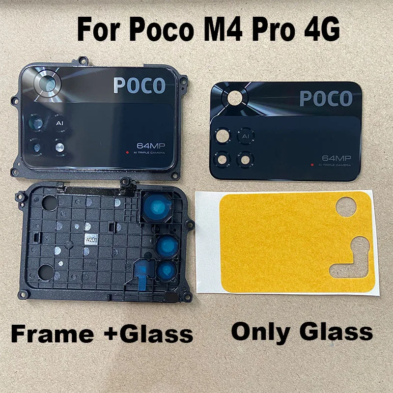 For Xiaomi Poco M4 Pro 4G Back Camera Glass Lens Camera Lens Glass With Frame Cover Smartphone Replacement Parts