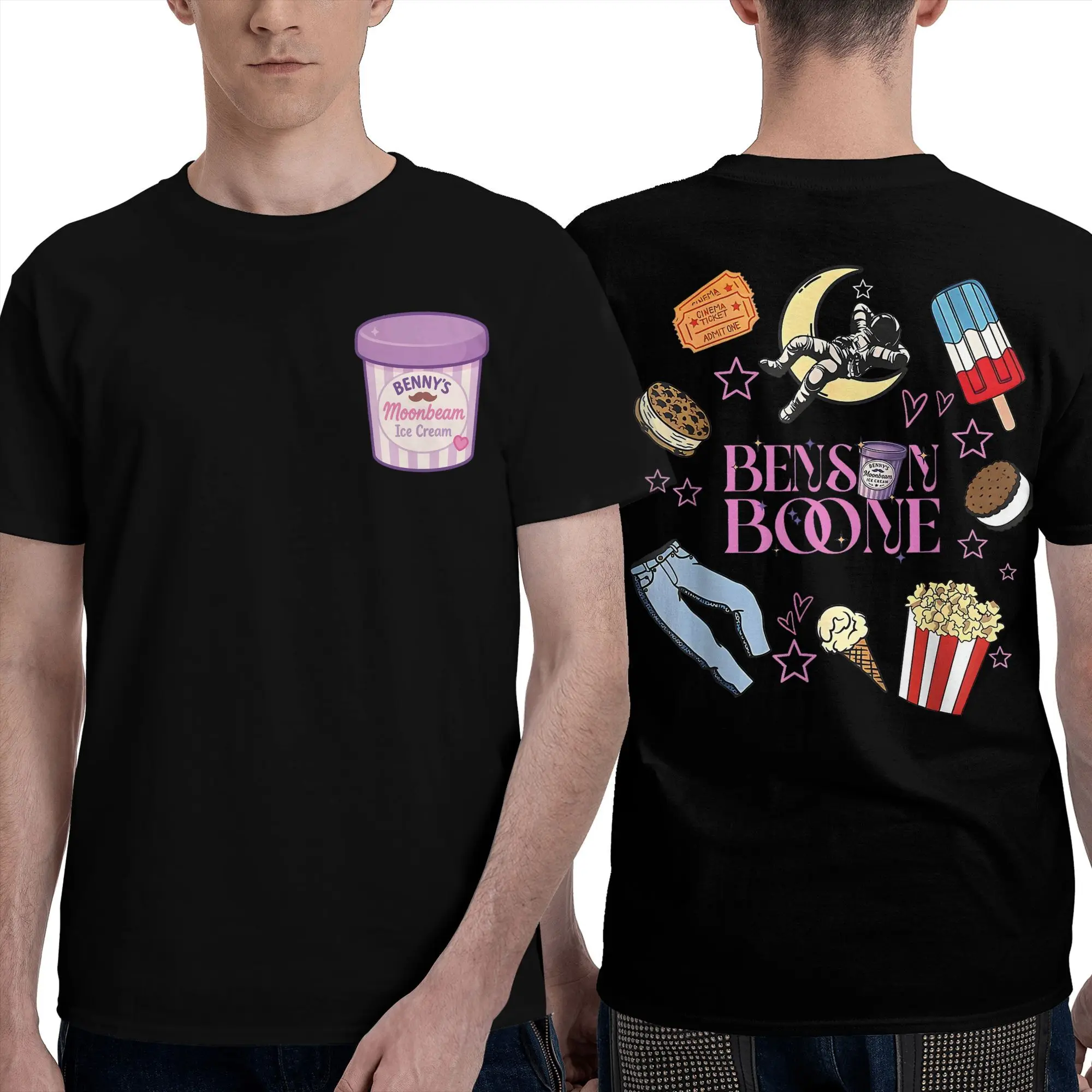 Men Women's T-Shirt Benson Boone Moonbeam Ice Cream Funny Cotton Tee Shirt Short Sleeve  T Shirts Round Neck Tops Party