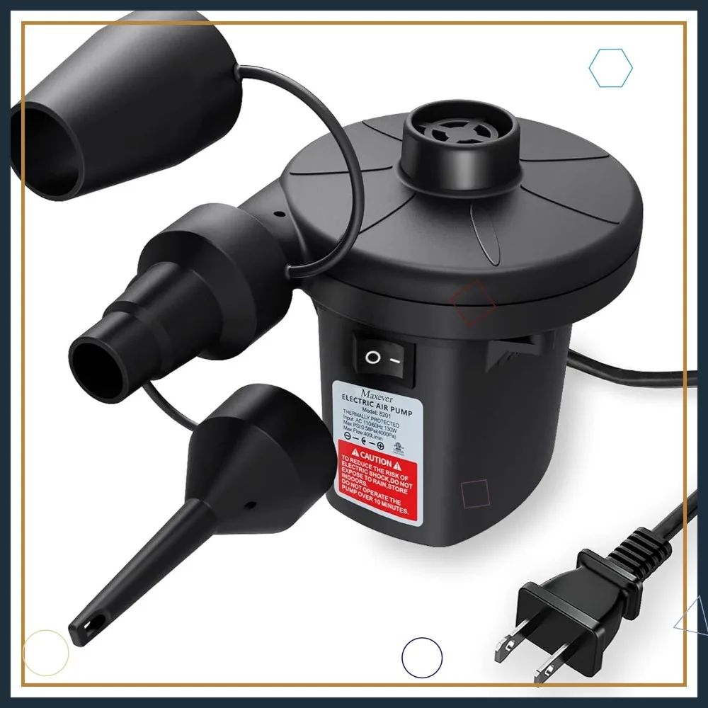 

Quick-Fill Electric Air Pump with 3 Nozzles, AC 110V-120V Portable Inflator Deflator for Pool Floats, Air Mattress, Swim Ring