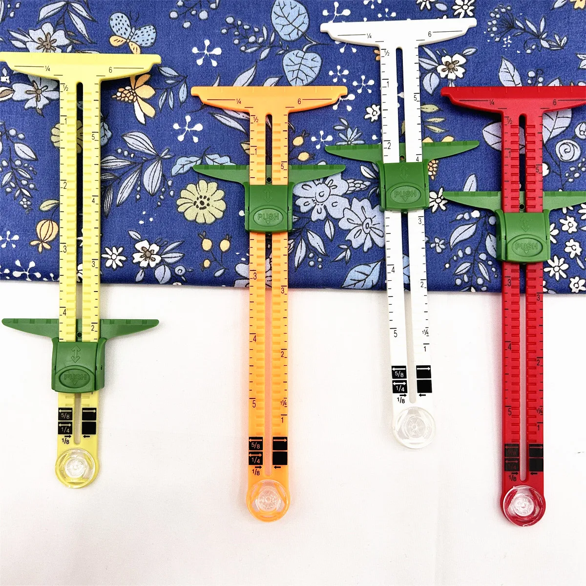 5-IN-1 Sewing Seam Ruler Measuring Gauge Patchwork Quilting Tailor Ruler Sizer Helper Aluminum Plastic Sliding Gauge