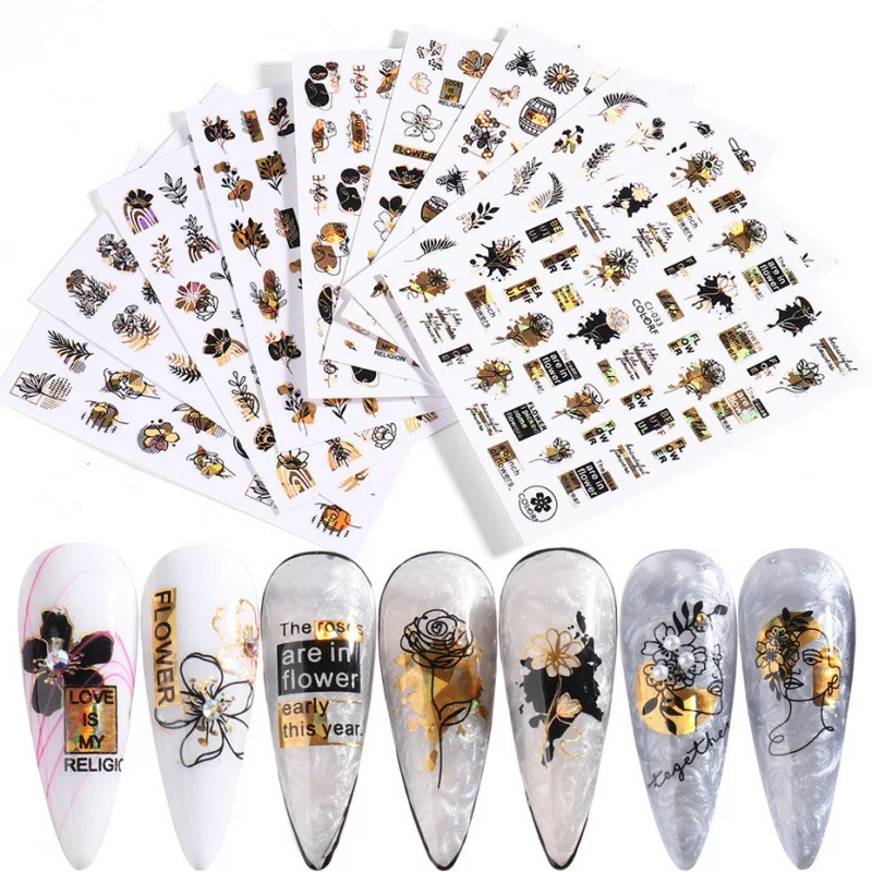 

1 Sheet Black Gold Color Flower Leaf Pattern Nail Sticker Fashion Laser Tropical Dream 3D Nail Art Sticker Fashion Accessories