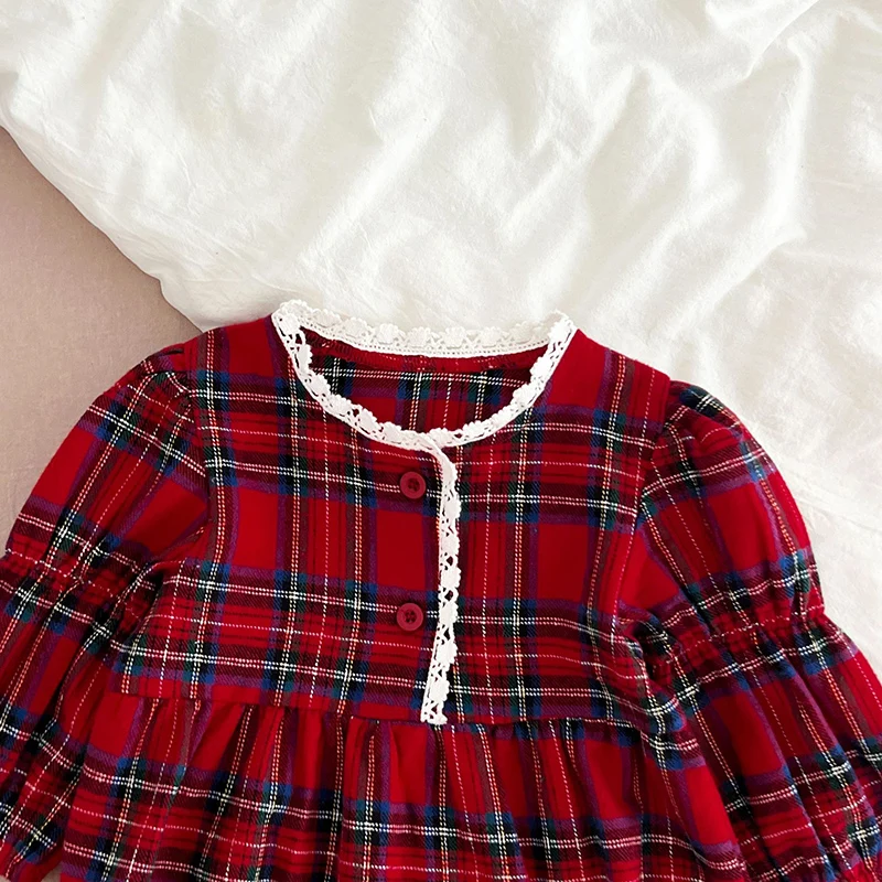 Neue Weihnachten Kleinkind Baby Mädchen Strampler Lange Ärmel Grid Strampler Herbst Neugeborenen 0-24M Spleißen Infant Baby mädchen Rot Overall – Detail 14