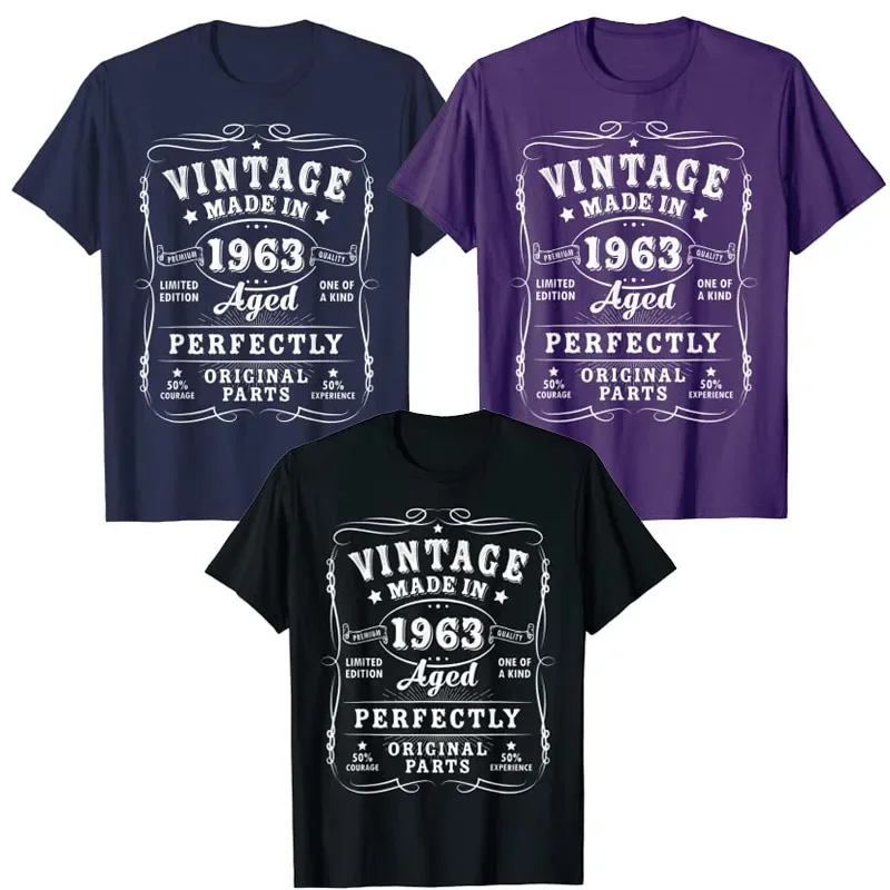 Vintage 60th Birthday Decorations Men Funny 1963 60 B-day T-Shirt Daddy Gifts Unisex Clothing Sayings Quote Graphic Tee Tops
