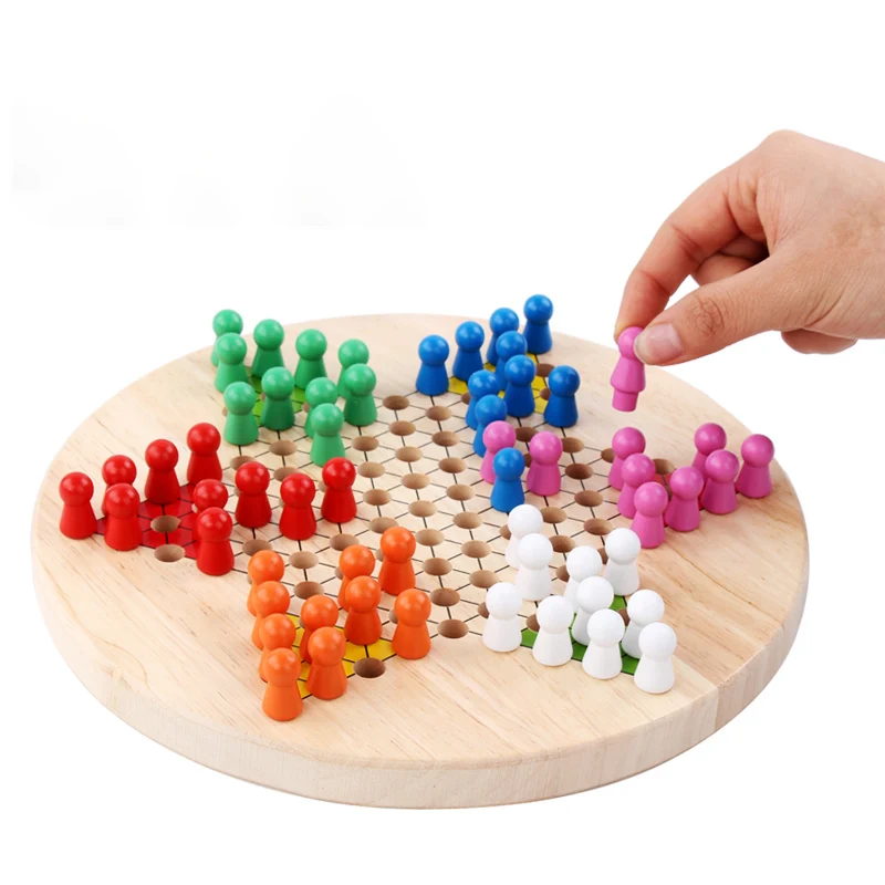 2 in 1 Chinese Checkers Gobang Wooden Board Game for Family Flying Chess Combo Game with Chess Ludo Chinese Checkers Toy for Kid