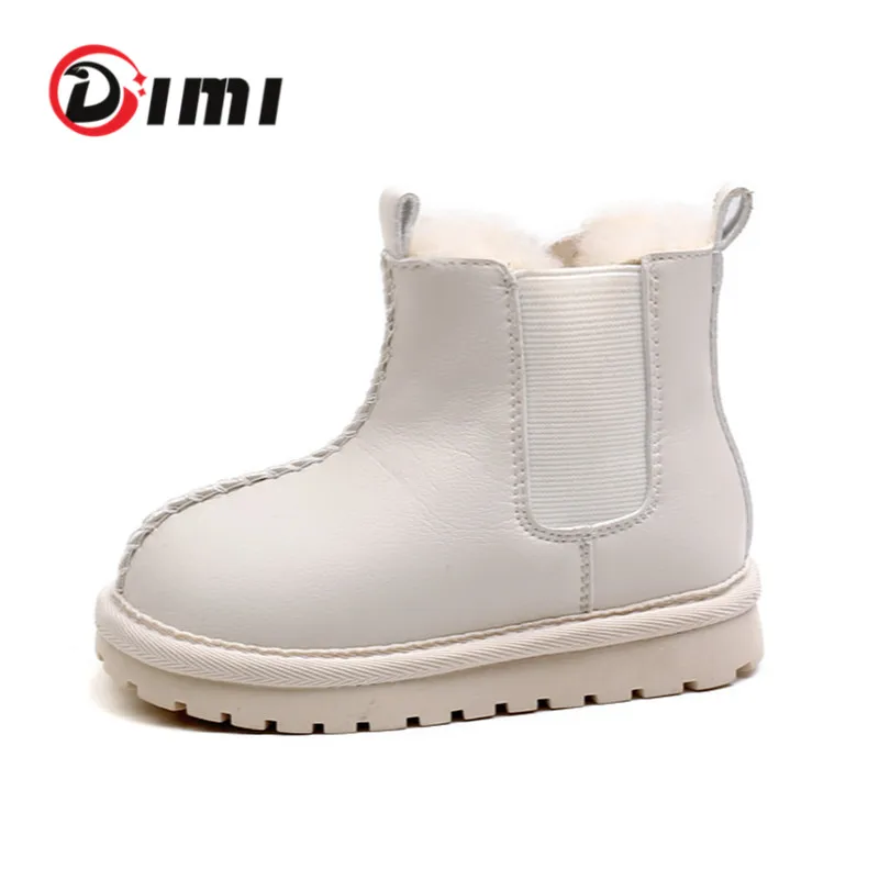 DIMI – chaussures d\'hiver pour enfants, bottes de neige en cuir microfibre pour garçons et filles, tendance, souples, imperméables, antidérapantes,