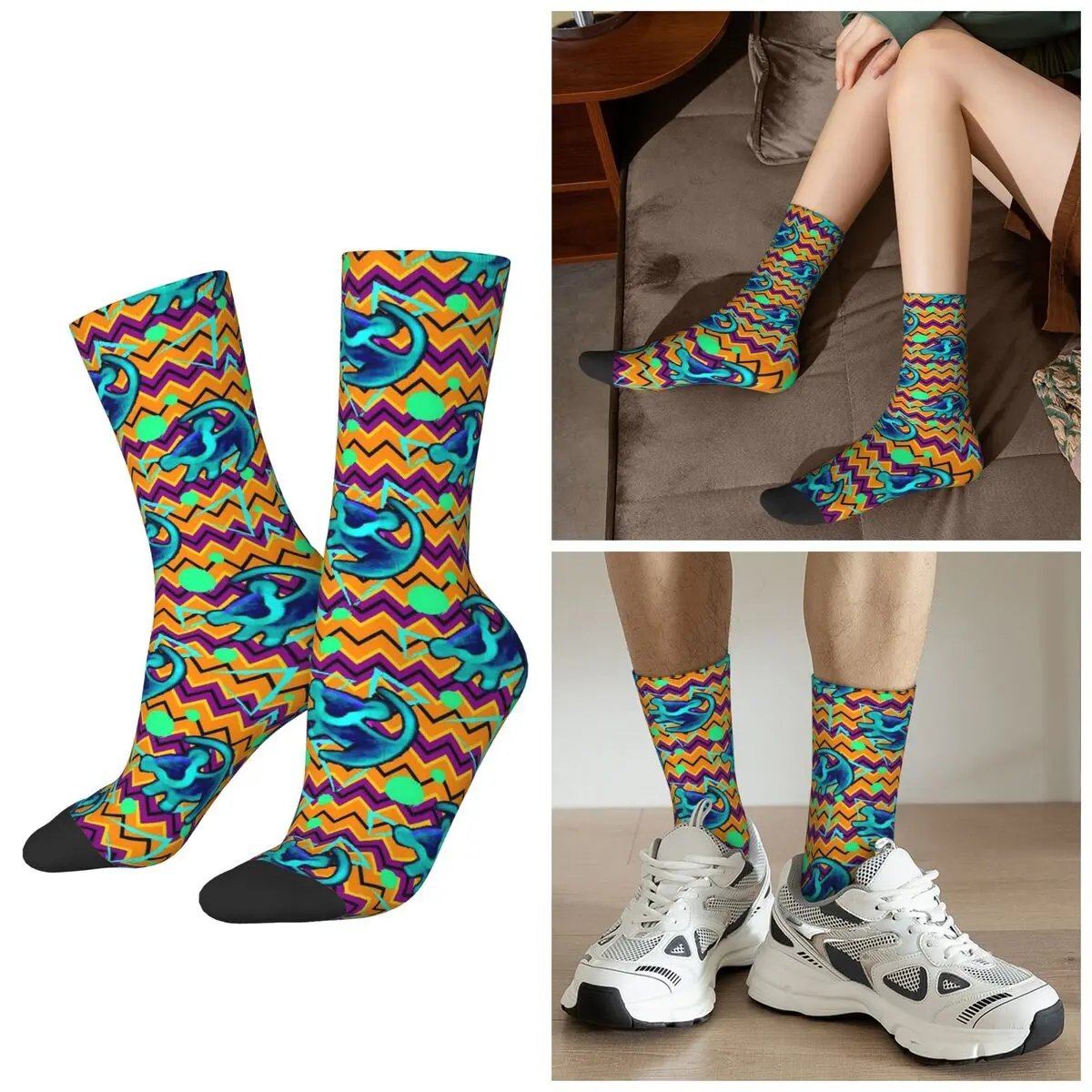 

All Seasons Retro Cartoon Animal Geometric Pattern Socks Harajuku Crew Socks Hip Hop Stockings for Men Women Gifts