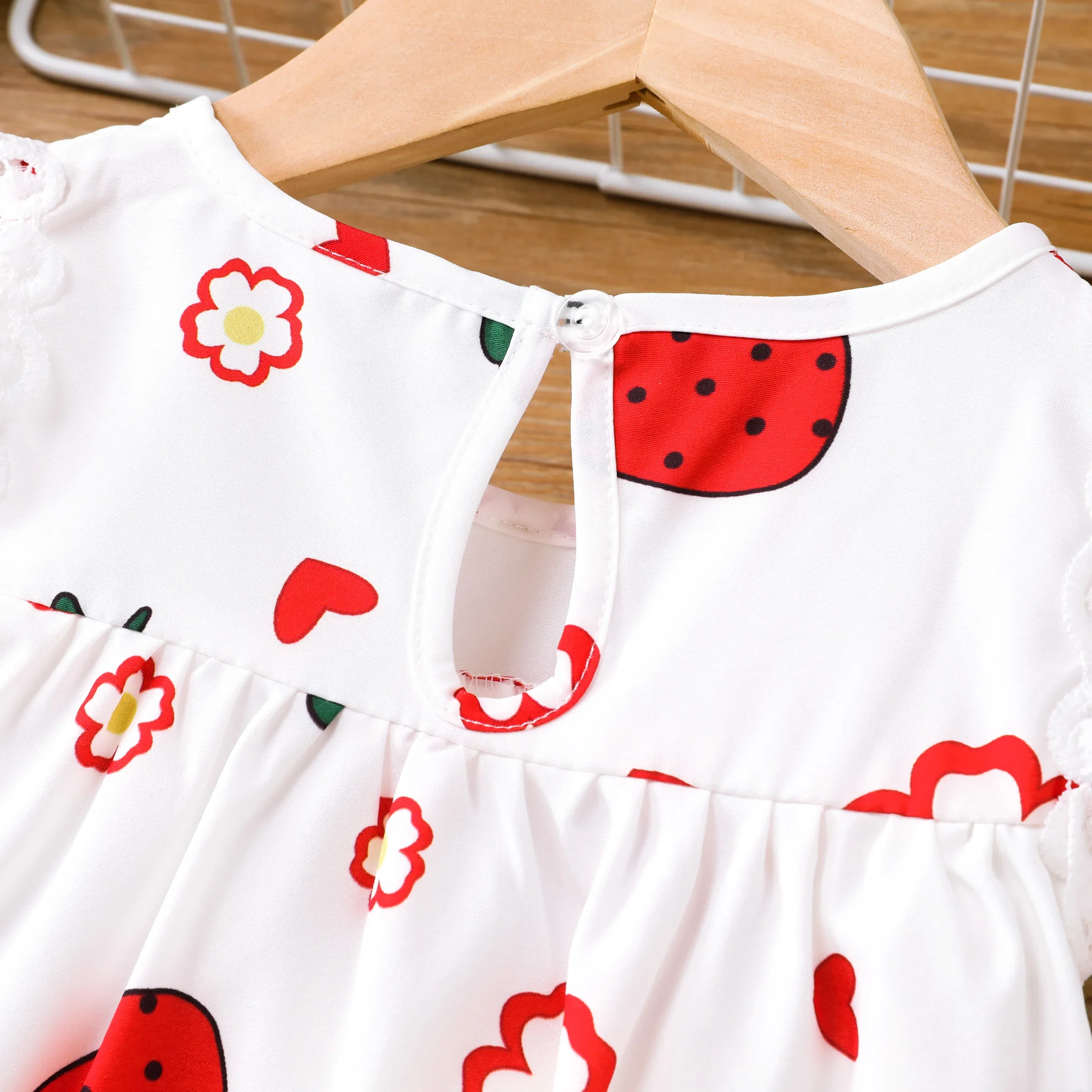 PatPat Sweet Strawberry Lace Dress for Baby Girls Suitable for Summer Season Soft and Comfortable Perfect for Outings