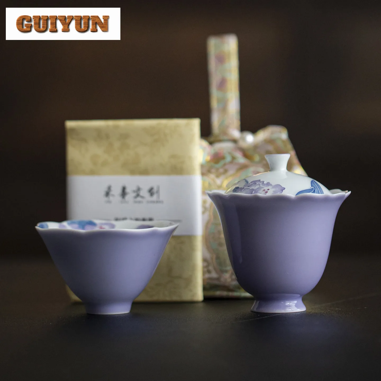 Hand Painted Begonia Travel Tea Set Kit Traditional 1 Bowl 1 Cup Tea Brewing Organizer Portable Picnic Handbag Tableware Craft