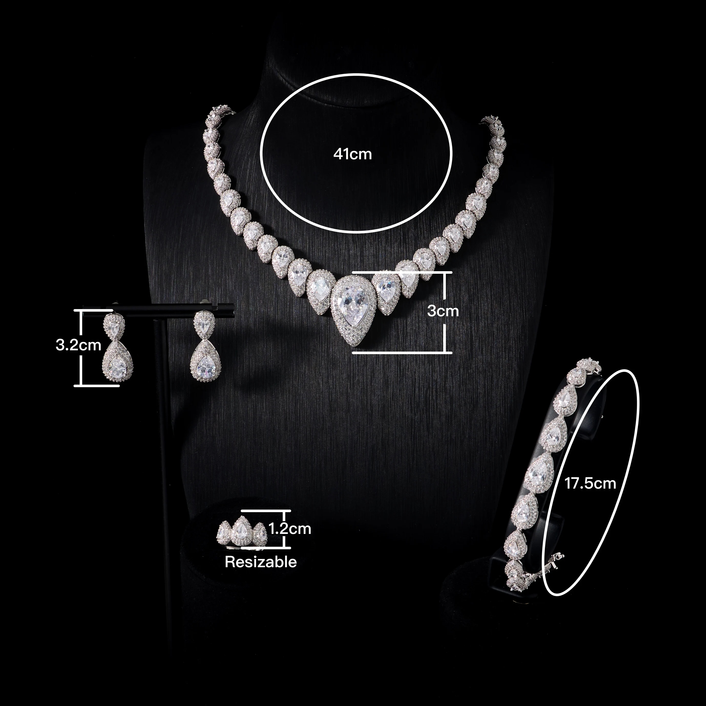 00138 Luxury Bridal Jewelry Sets For Women Cubic Zirconia Full Paved Pear Cut Cubic Zirconia 4pcs Jewelry Set Wedding Bridal Ne
