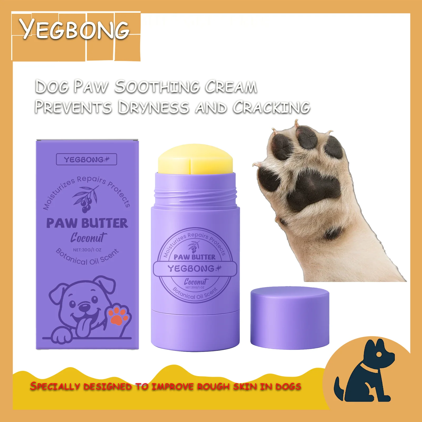 

Yegbong Paw Soothing Balm - Gentle Cleaning, Moisturizing Paw Pads, Relieve Dryness, Comfortable Application for Pet Paw