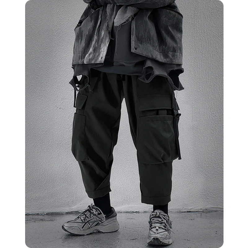 Unisex HipHop Tactical Cargo Pant Functional Ankle-Length Pant Joggers Trousers Elastic Waist Streetwear Men's Clothing Harajuku