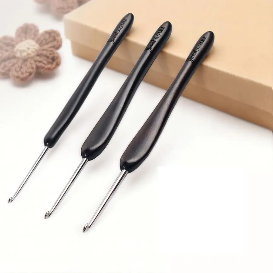 

Artisan Stainless Steel Crochet Hooks Set 3.0mm,4.0mm,5.0mm,HandPolished Crochet Needle with Ebony Handle for Beginners,Gift for