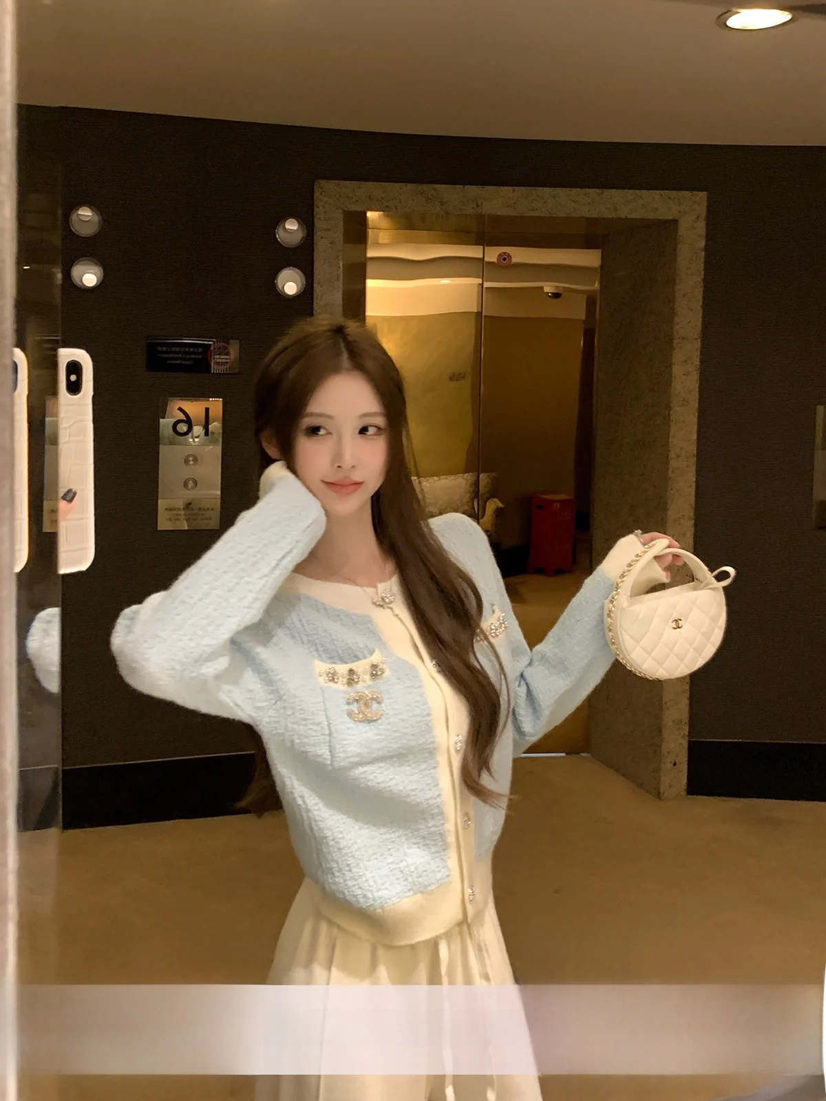 

YOLI Синий вязаный свитер-кардиган с круглым вырезом для женщин, зимний, мягкий, нежный, антивозрастной, для повседневной носки, приталенный, с длинными рукавами